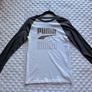 NWT Puma Long Sleeve Raglan Tee Black White Metallic Silver Graphic Logo Size L